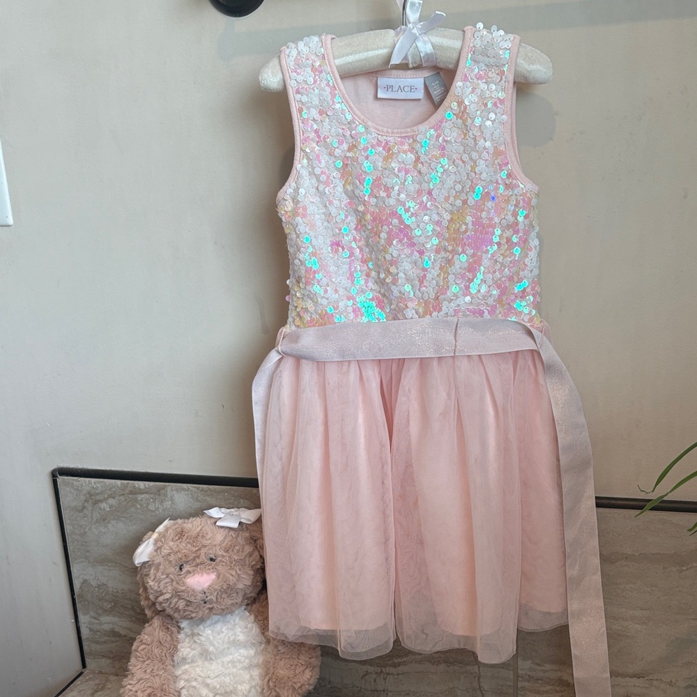 The Children’s Place Girls Sparkly Dress, pink sequin, tulle, dress up